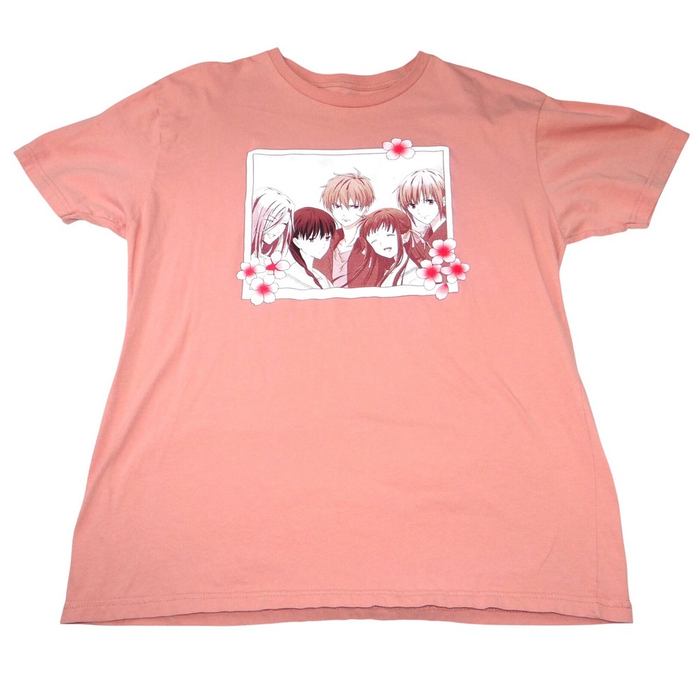 BoxLunch Womens XL Fruits Basket Anime Graphic TShirt Pink Crew Neck Cotton